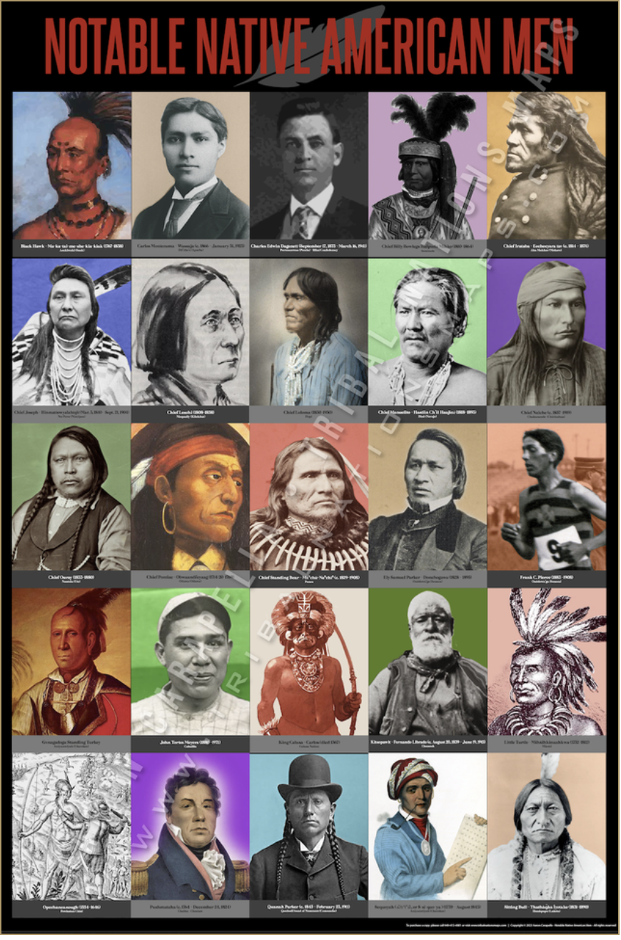 Notable Native American Men - 24"x36" — Native American historical figure portrait poster