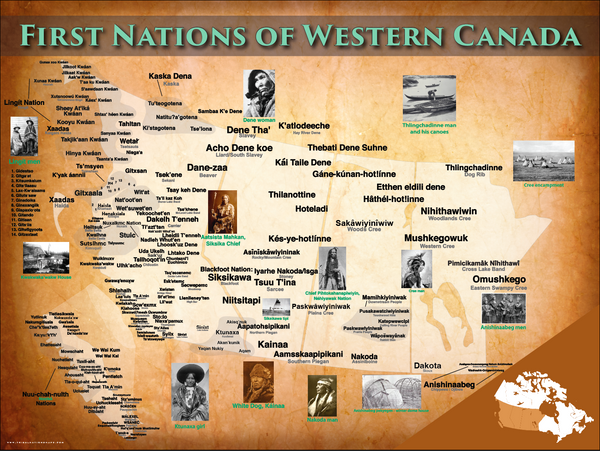 Western Canada Postcard 8.5"x11" (7 Pack) — pre-contact Native American tribal homeland map poster