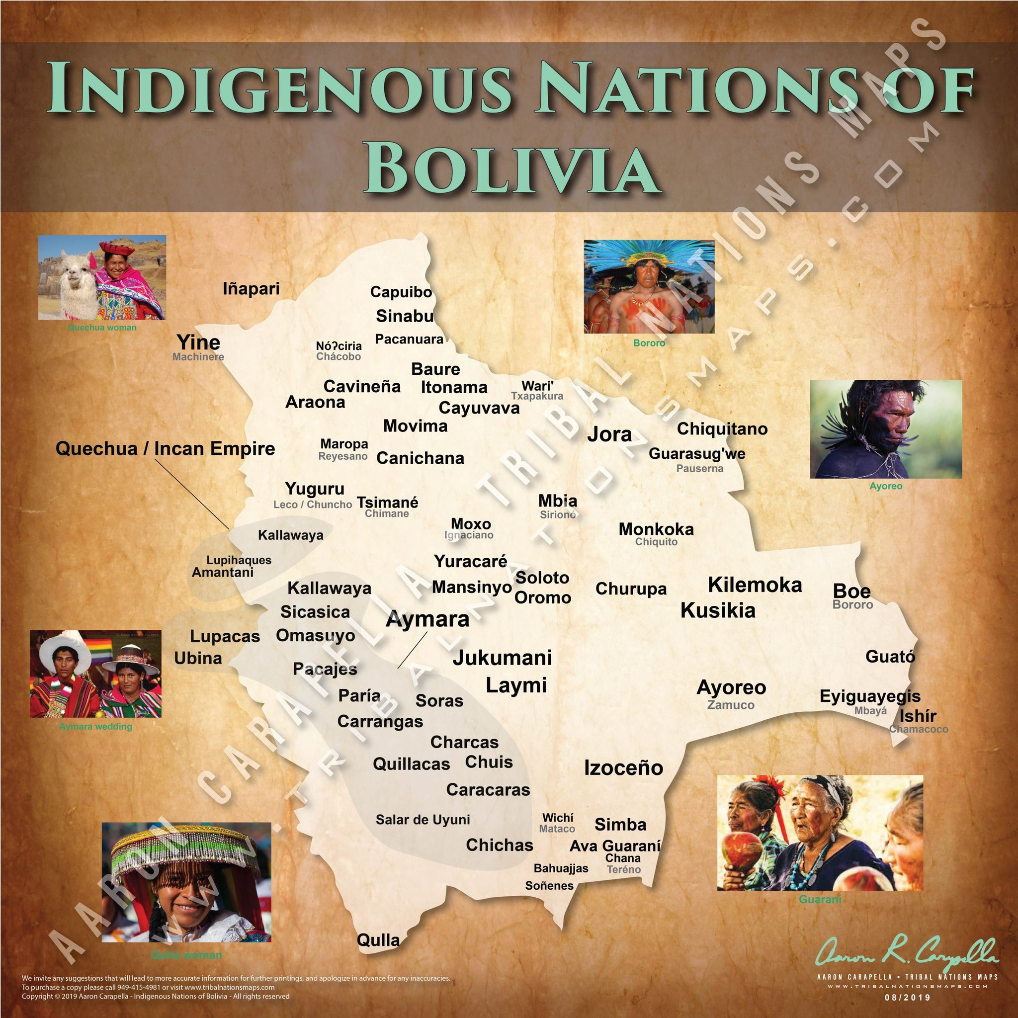 Indigenous Nations of Bolivia - 18"x24" — pre-contact Native American tribal homeland map poster