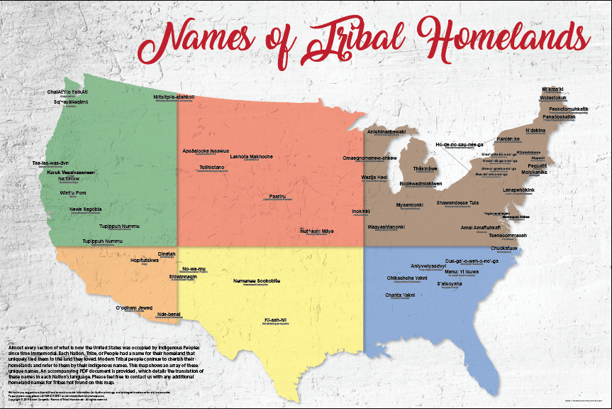 Names of Tribal Homelands - 24"x36" — pre-contact Native American tribal homeland map poster