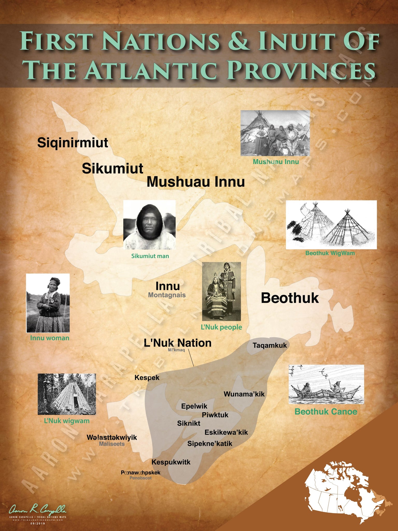 First Nations & Inuit of the Atlantic Provinces - 18"x24" — pre-contact Native American tribal homeland map poster