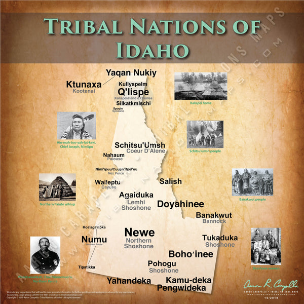 Native American tribes map of Idaho showing pre-contact indigenous tribal homelands