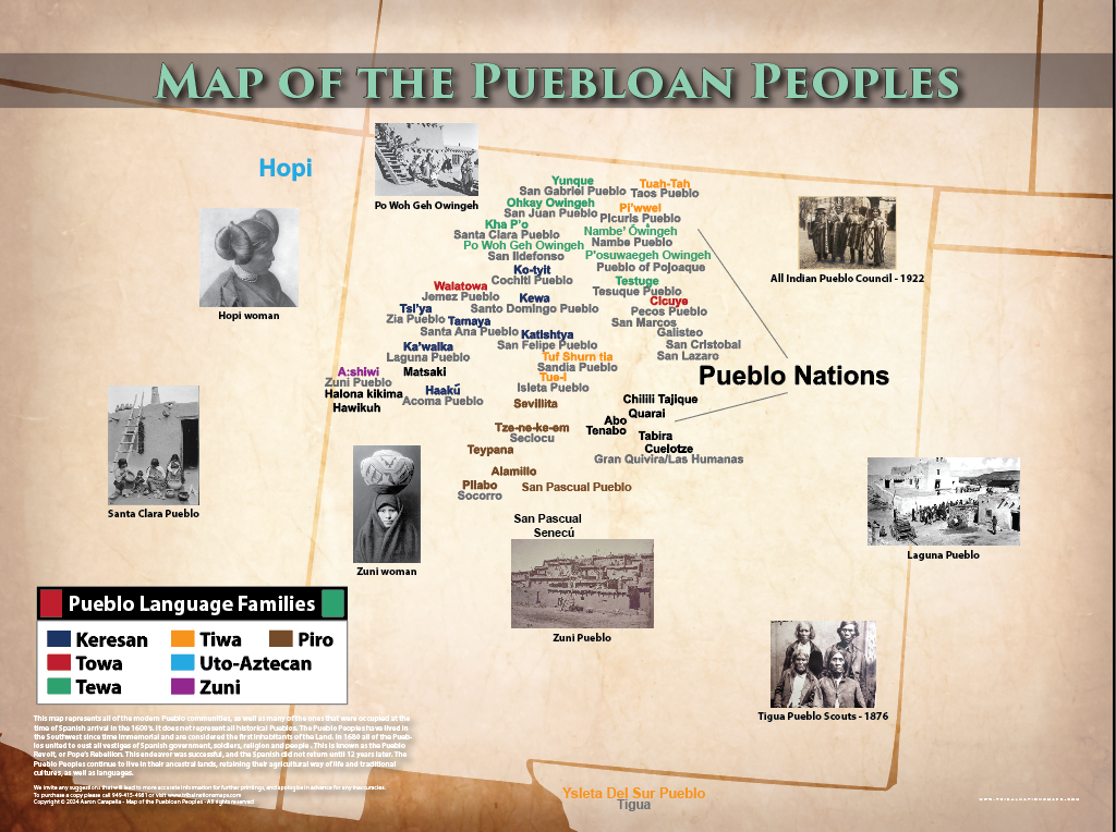 Map of the Puebloan Peoples - 18"x24" — pre-contact Native American tribal homeland map poster