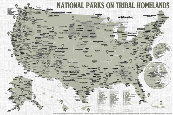 National Parks on Tribal Homelands - 24"x36" — pre-contact Native American tribal homeland map poster
