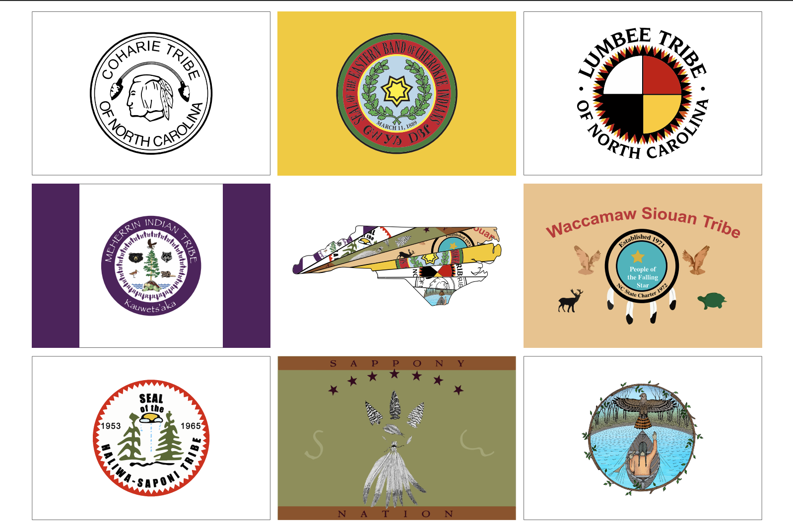 North Carolina Tribal Flags with State Outline Flag – authentic Native American tribal flag