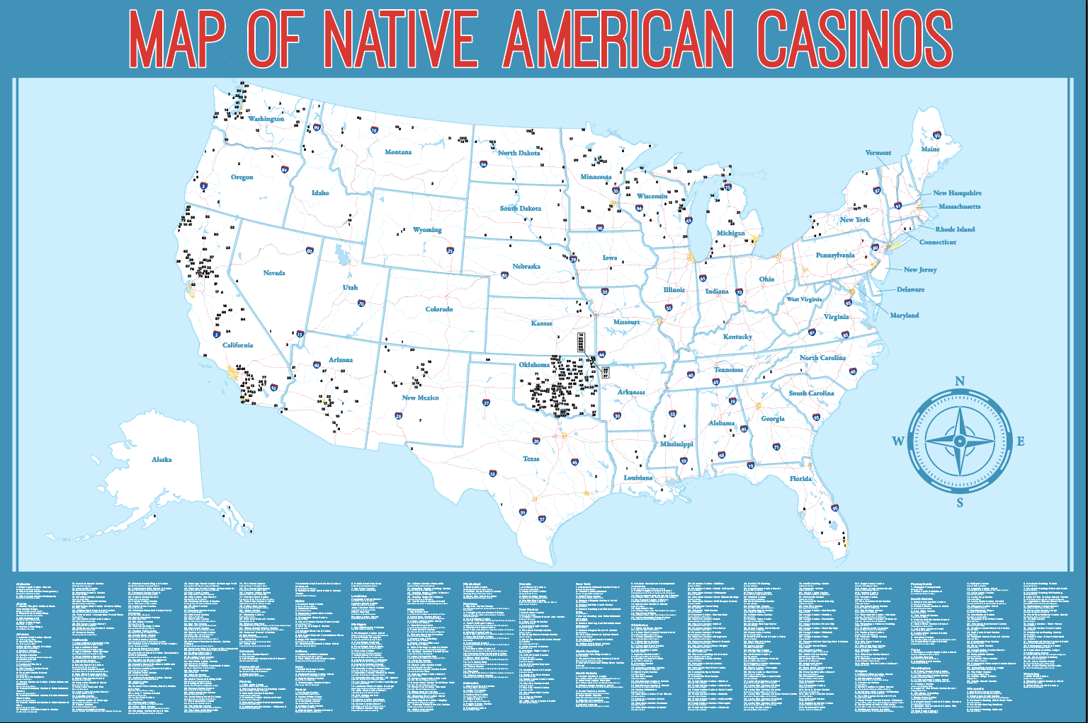 Map of Native American Casinos - 24"x36" — pre-contact Native American tribal homeland map poster