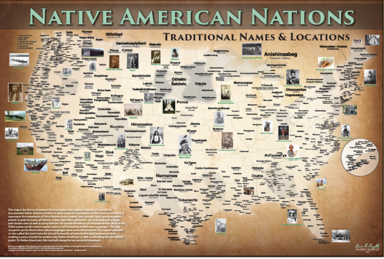 Native American Nations Map - 24"x36" Poster and Lesson Plan (K-3) — pre-contact Native American tribal homeland map poster