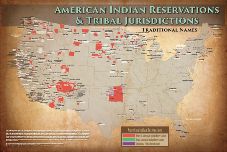 American Indian Reservations Map - 24"x36" Poster and Lesson Plan showing Native American reservation boundaries