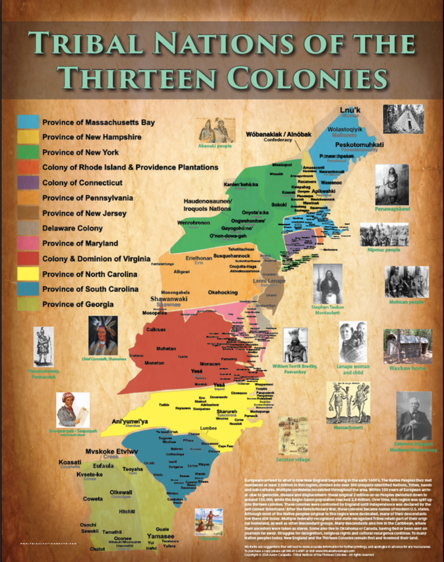 Tribal Nations of the Thirteen Colonies 22"x28" - Poster and Lesson Plan — pre-contact Native American tribal homeland map poster