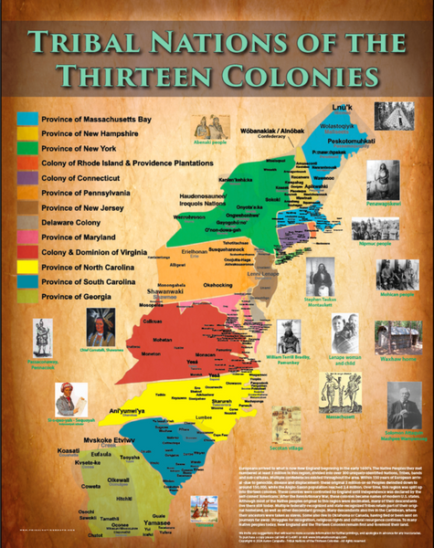 Tribal Nations of the Thirteen Colonies 22"x28" - Poster and Lesson Plan — pre-contact Native American tribal homeland map poster