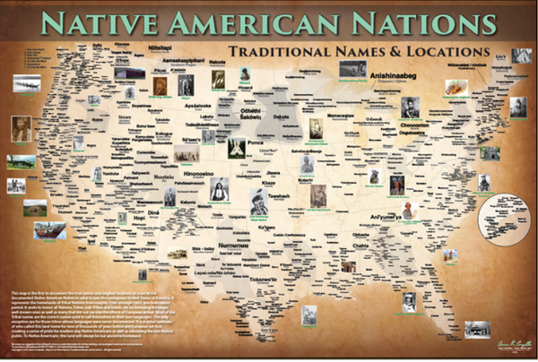 Native American Nations Map - 24"x36" Poster and Lesson Plan (4-7) — pre-contact Native American tribal homeland map poster