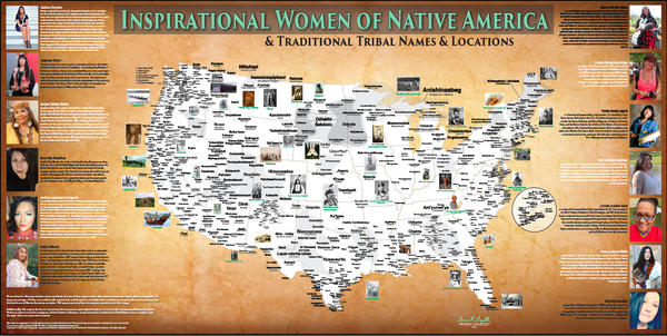Inspirational Women of Native America - 19.5"x39" — pre-contact Native American tribal homeland map poster