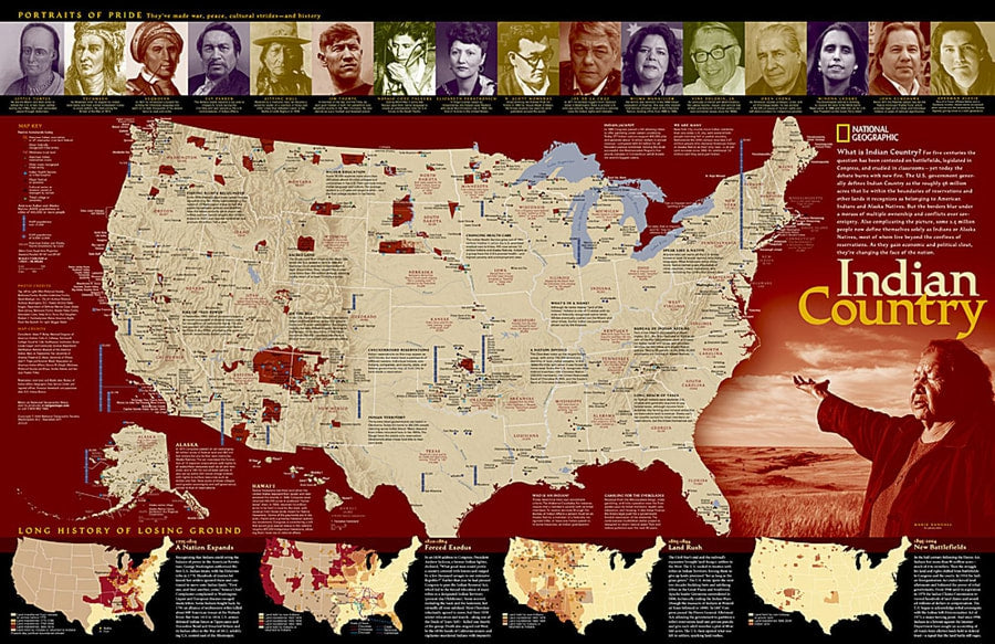 United States Indian Country Map by National Geographic - 23x36 — pre-contact Native American tribal homeland map poster