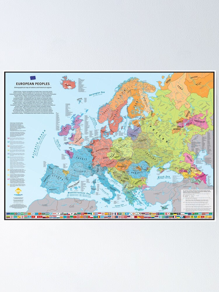 European Peoples : Ethnographic Map - 33 x 23 inches — pre-contact Native American tribal homeland map poster