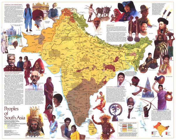 Peoples of South Asia - India - Map - National Geographic - 28 x 22 inches — pre-contact Native American tribal homeland map poster