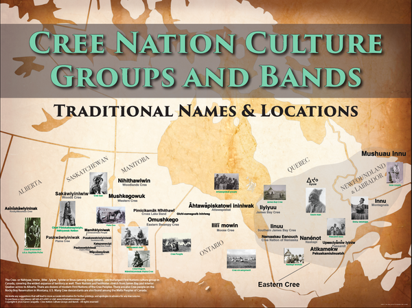 Cree Nation Culture Groups and Bands - 18"x24" — pre-contact Native American tribal homeland map poster