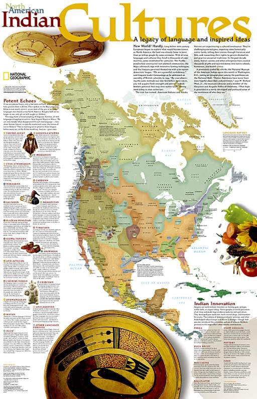 Native American / Indigenous Peoples Cultures of North America Map Poster
