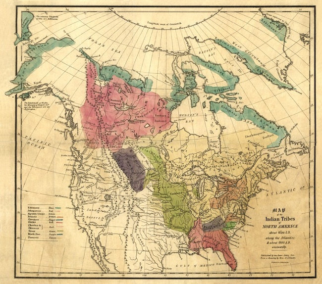 Native American Tribes of North America in 1836 Map Poster