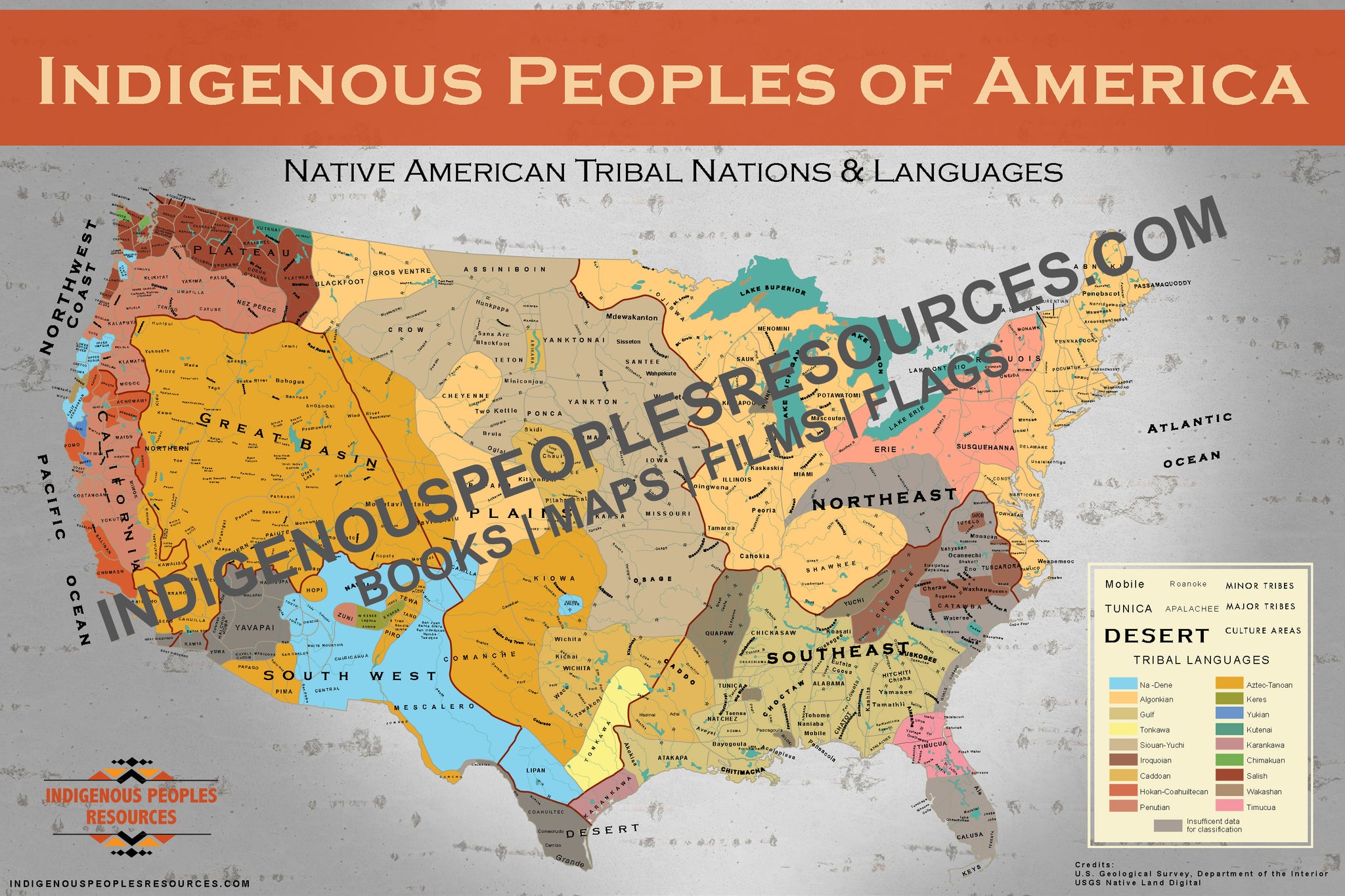 Native American Map - Tribal Nations & Languages Poster/Wall Map